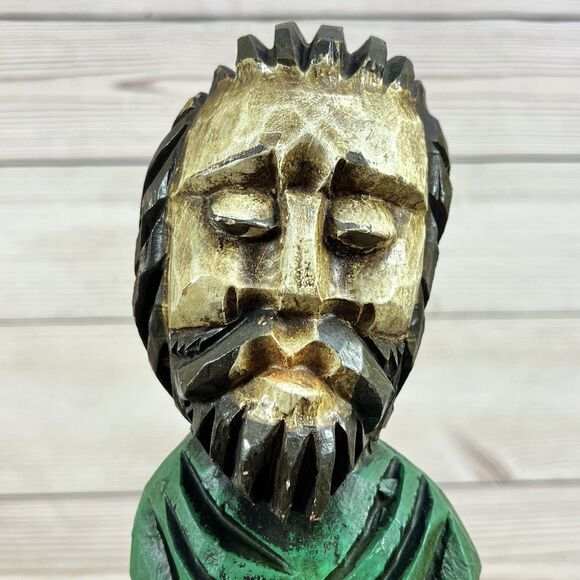 VTG St Peter w/Key Wooden Sculpture SANTOS 19” Hand Carved & Painted Holy Figure - Picture 2 of 16